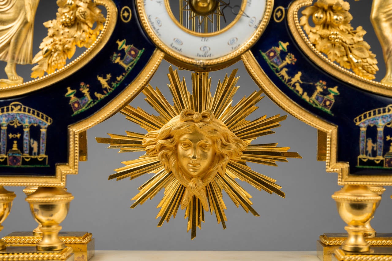 Directoire Skeleton Clock, with Enamels Attributed to Joseph Coteau For Sale 2
