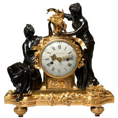 Chased and Patinated Gilt Bronze Louis XVI Clock by Louis Montjoye