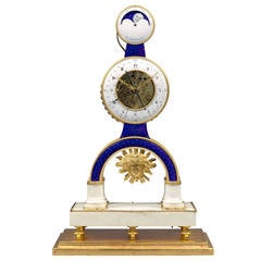 Gilt Bronze Enamel and Marble Louis XVI Skeleton Clock with Moon Phases by Bruel