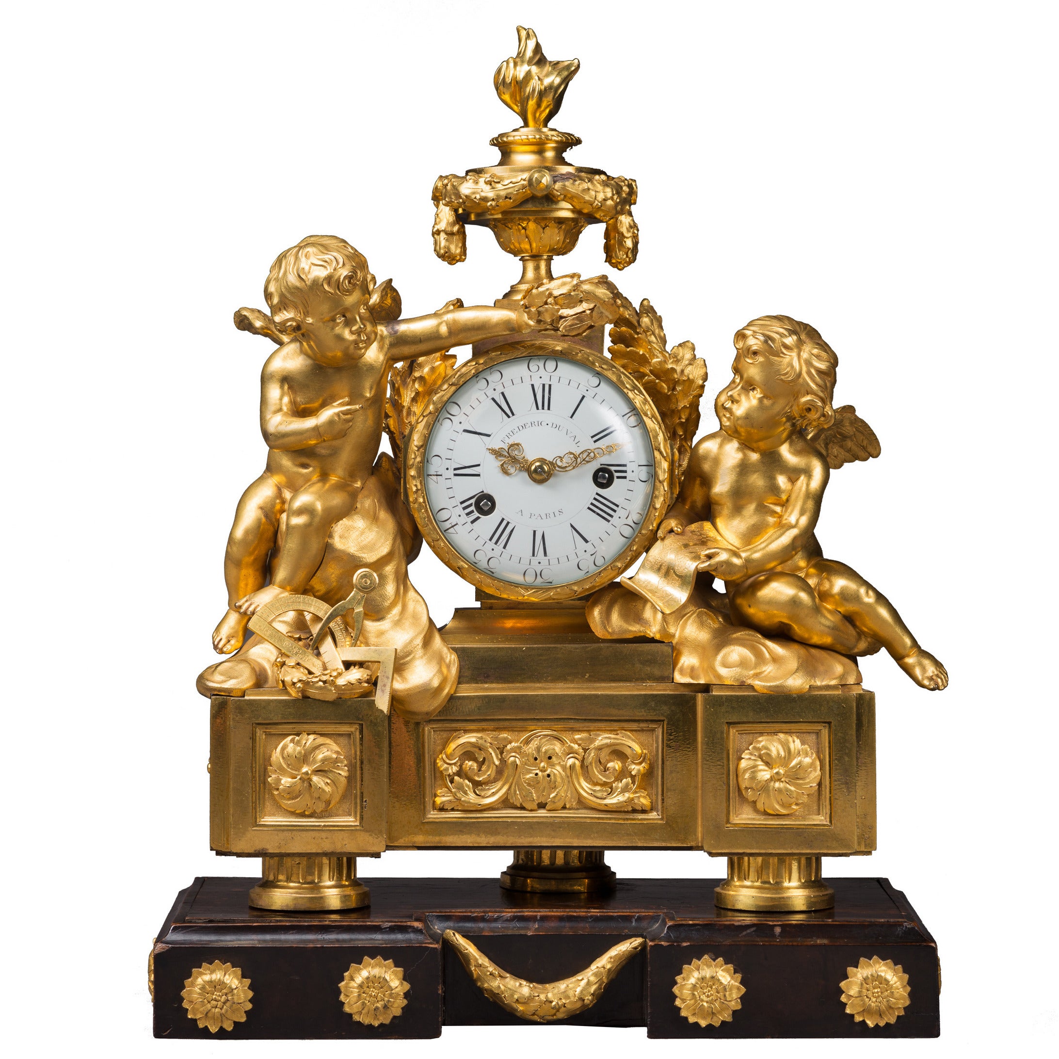 Gilt Bronze Louis XVI Clock by Duval, Case Attributed to Saint-Germain