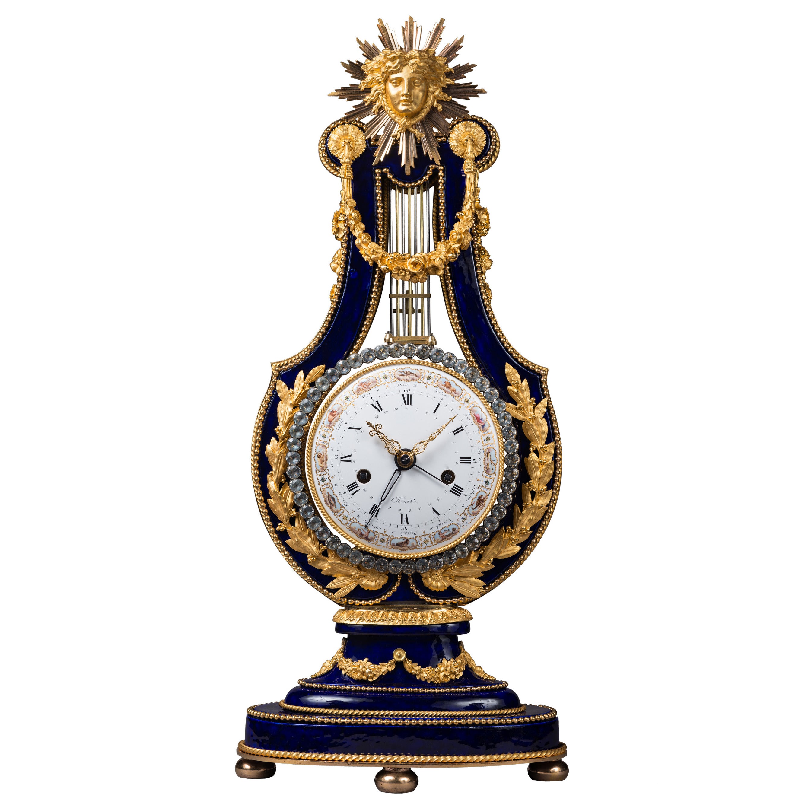 Pendule de cheminée en porcelaine de style Louis XVI en forme de lyre Svres par Kinable, cadran par Dubuisson en vente