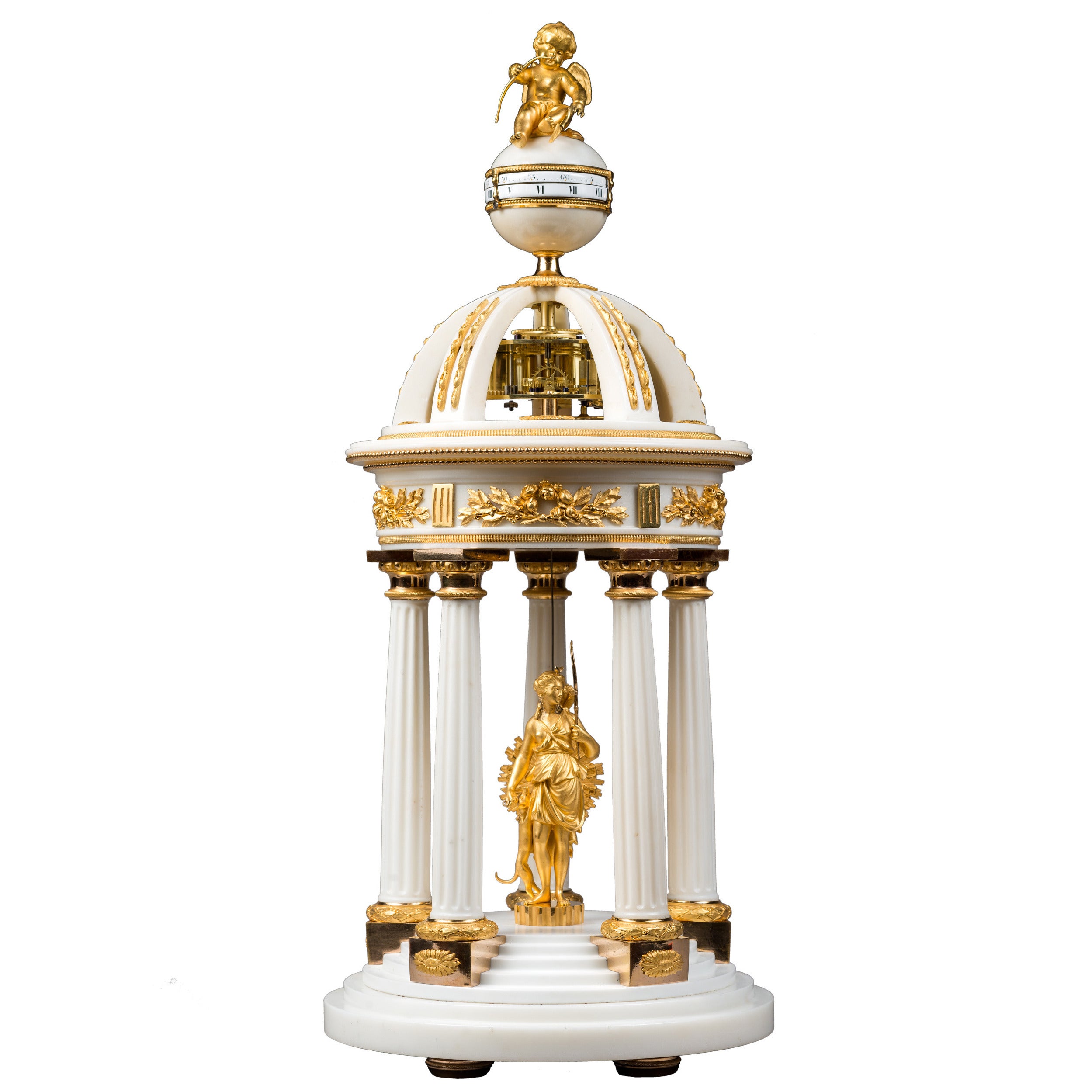 White Marble and Gilt Bronze Louis XVI Mantel Clock "Cercles Tournants”