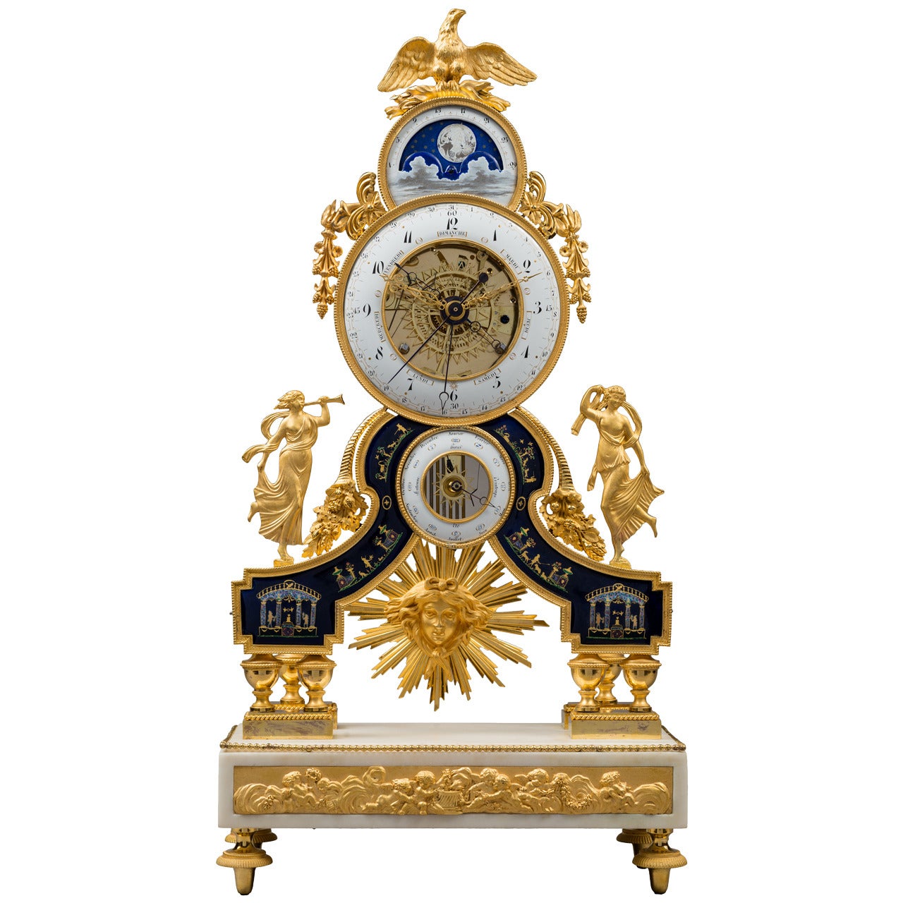 Directoire Skeleton Clock, with Enamels Attributed to Joseph Coteau For Sale