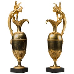 Pair of Empire Gilt Bronze Ewers Attributed to Claude Galle