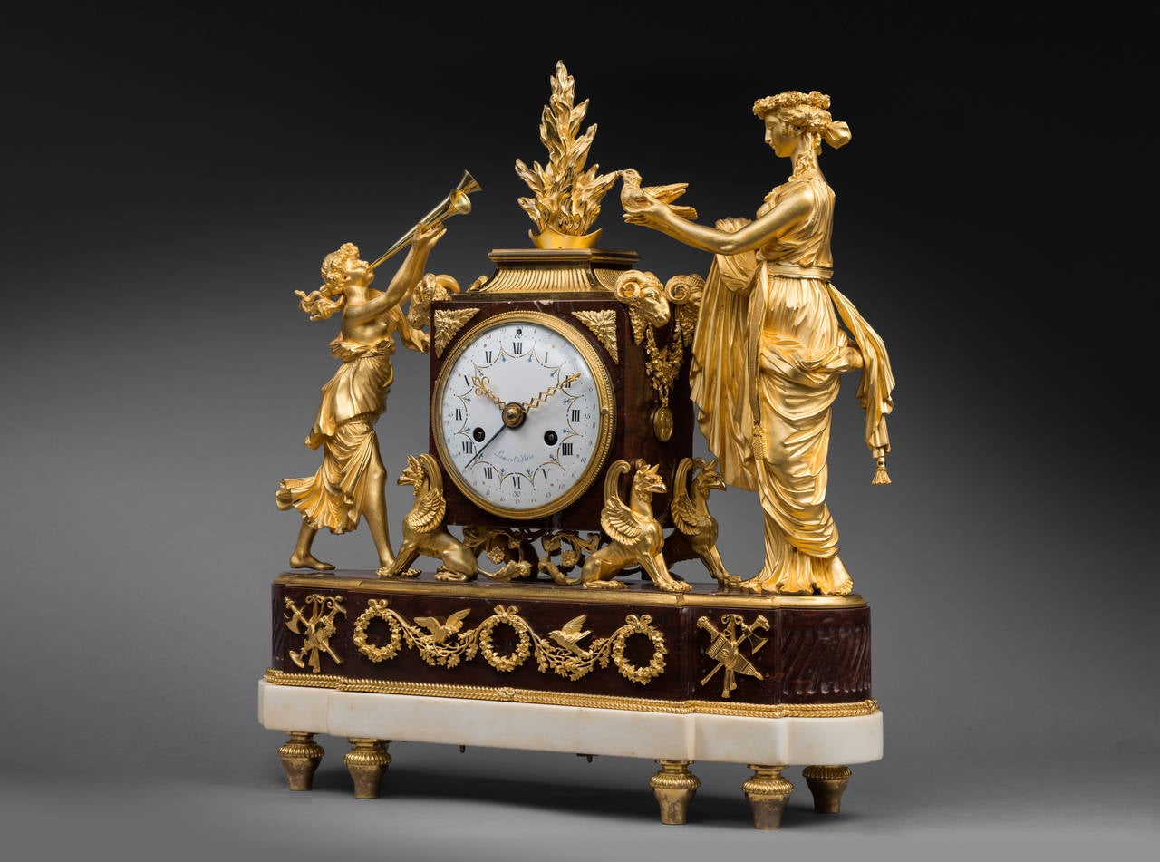 French Louis XVI Mantel Clock by Lamiral, Dial by Coteau, Case Attributed to Thomire