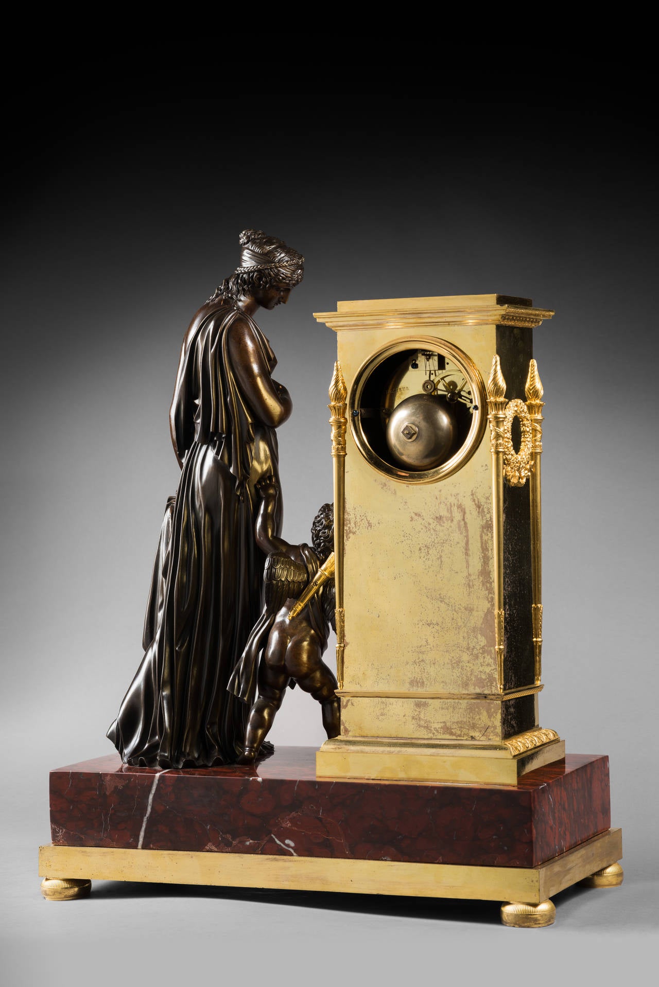 Gilt and Patinated Bronze Mantel Clock by Lesieur, Case Attributed to Ravrio 1