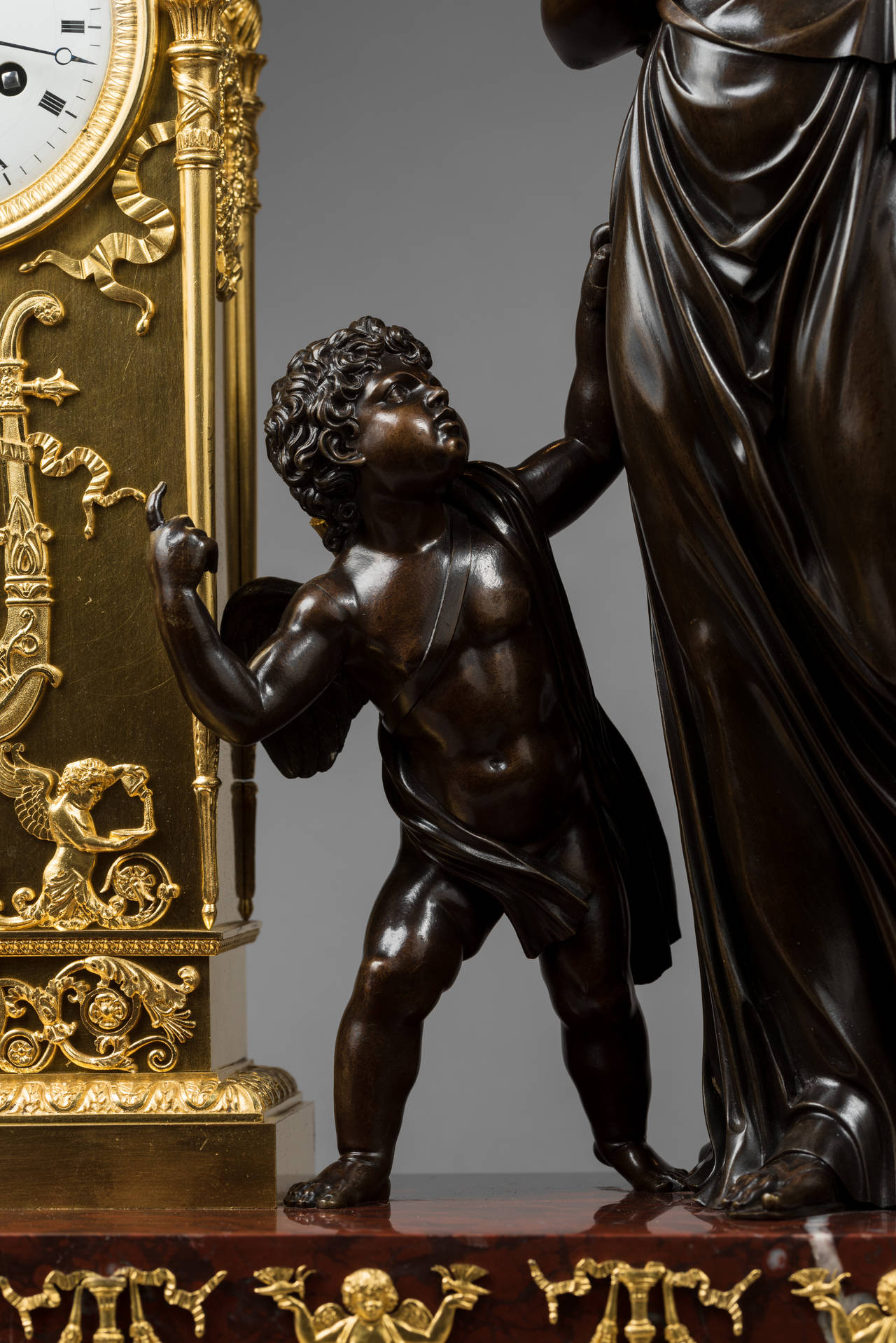 Early 19th Century Gilt and Patinated Bronze Mantel Clock by Lesieur, Case Attributed to Ravrio