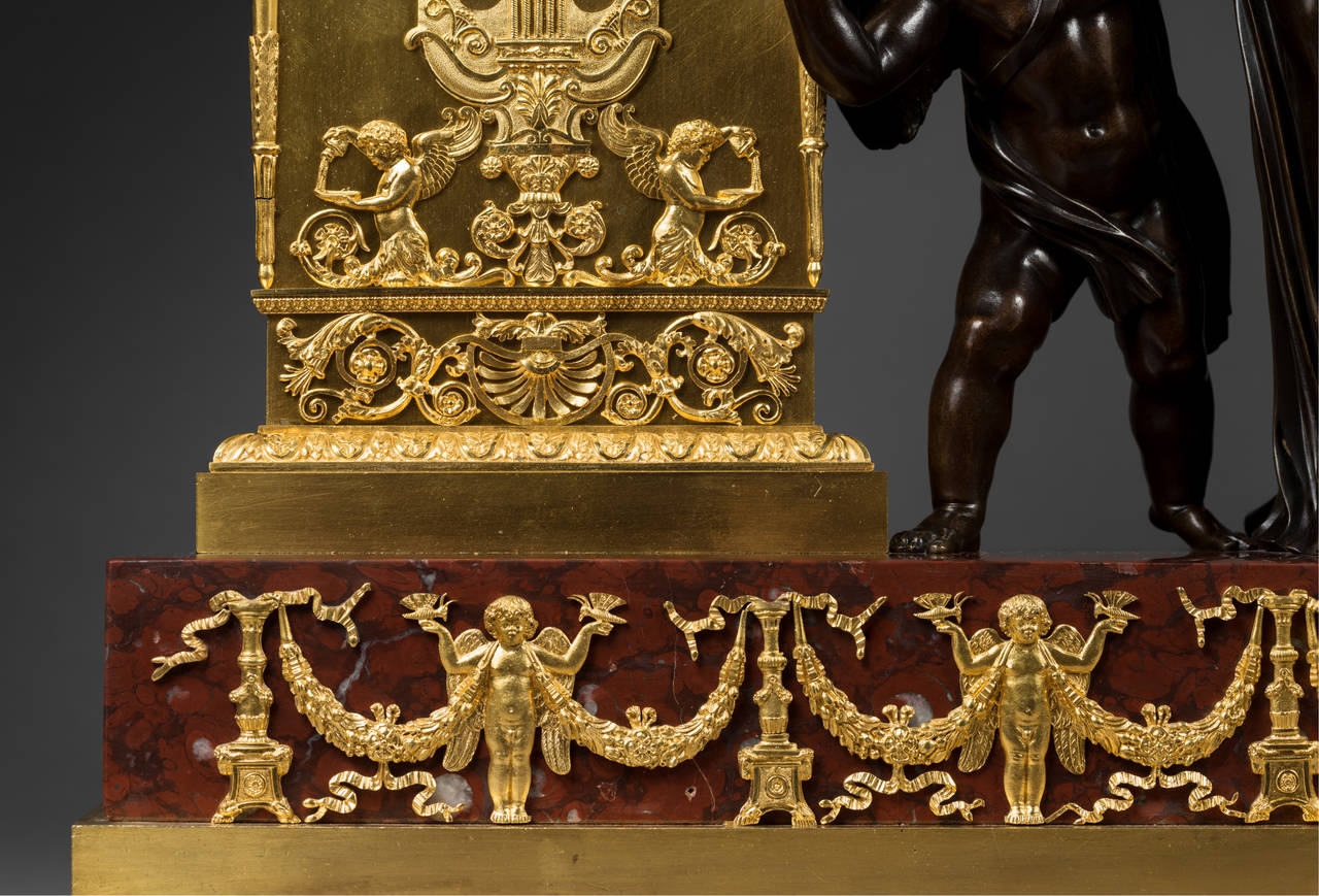 Gilt and Patinated Bronze Mantel Clock by Lesieur, Case Attributed to Ravrio 2