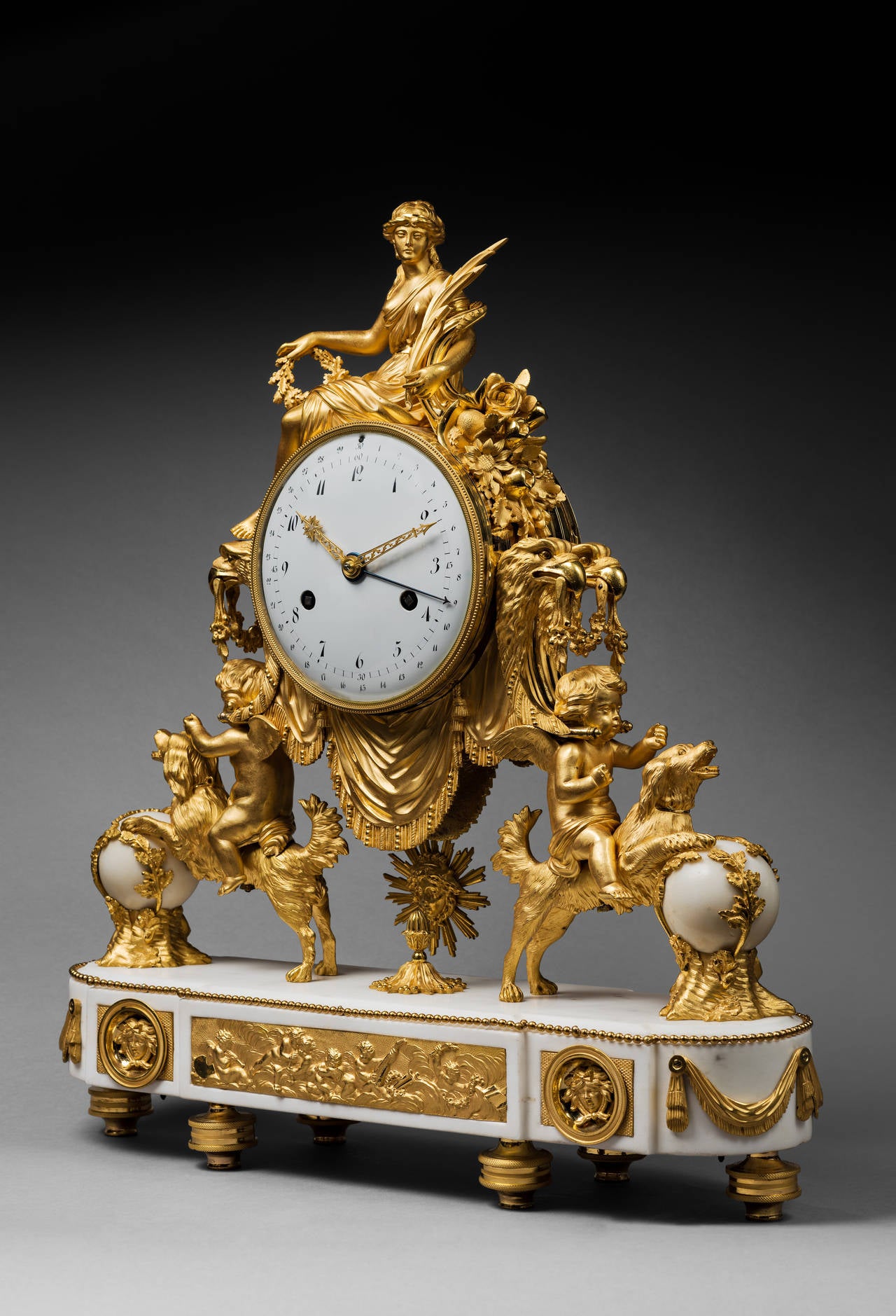 French Gilt Bronze and Marble Louis XVI Mantel Clock