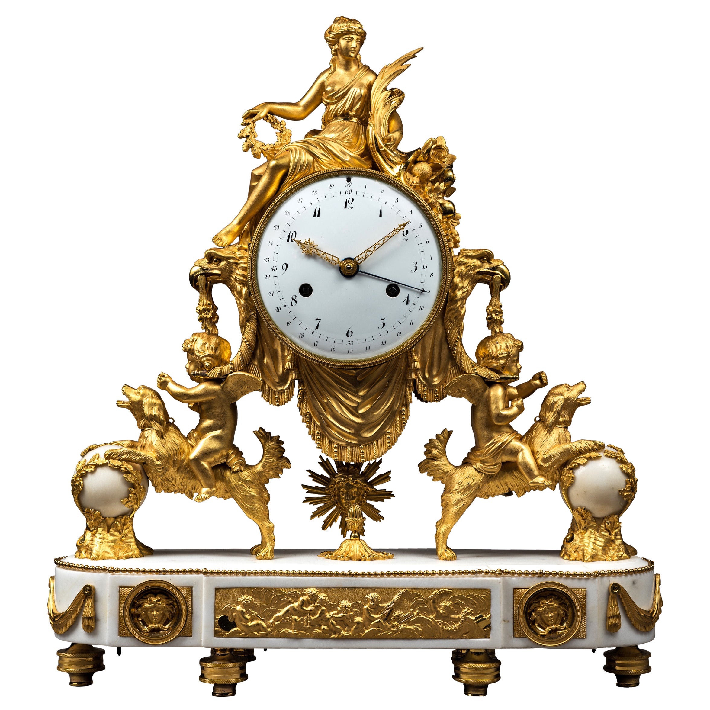 Gilt Bronze and Marble Louis XVI Mantel Clock