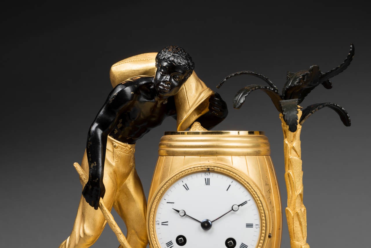 Gilt Directoire Mantel Clock “The Coffee Bearer, ” Model Attributed to Deverberie