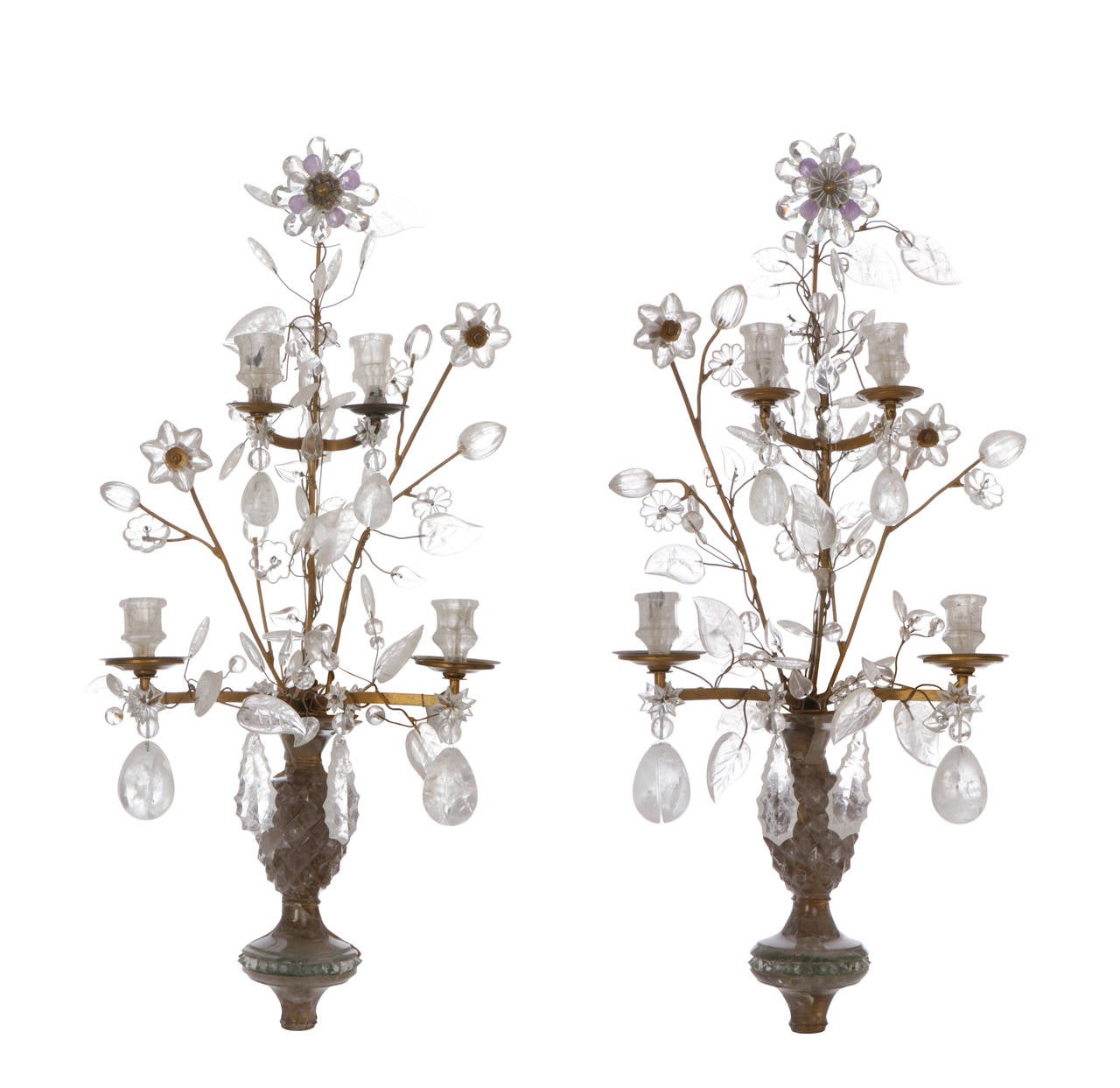 Rock Crystal and Amethyst Floral Design Wall Lights 2
