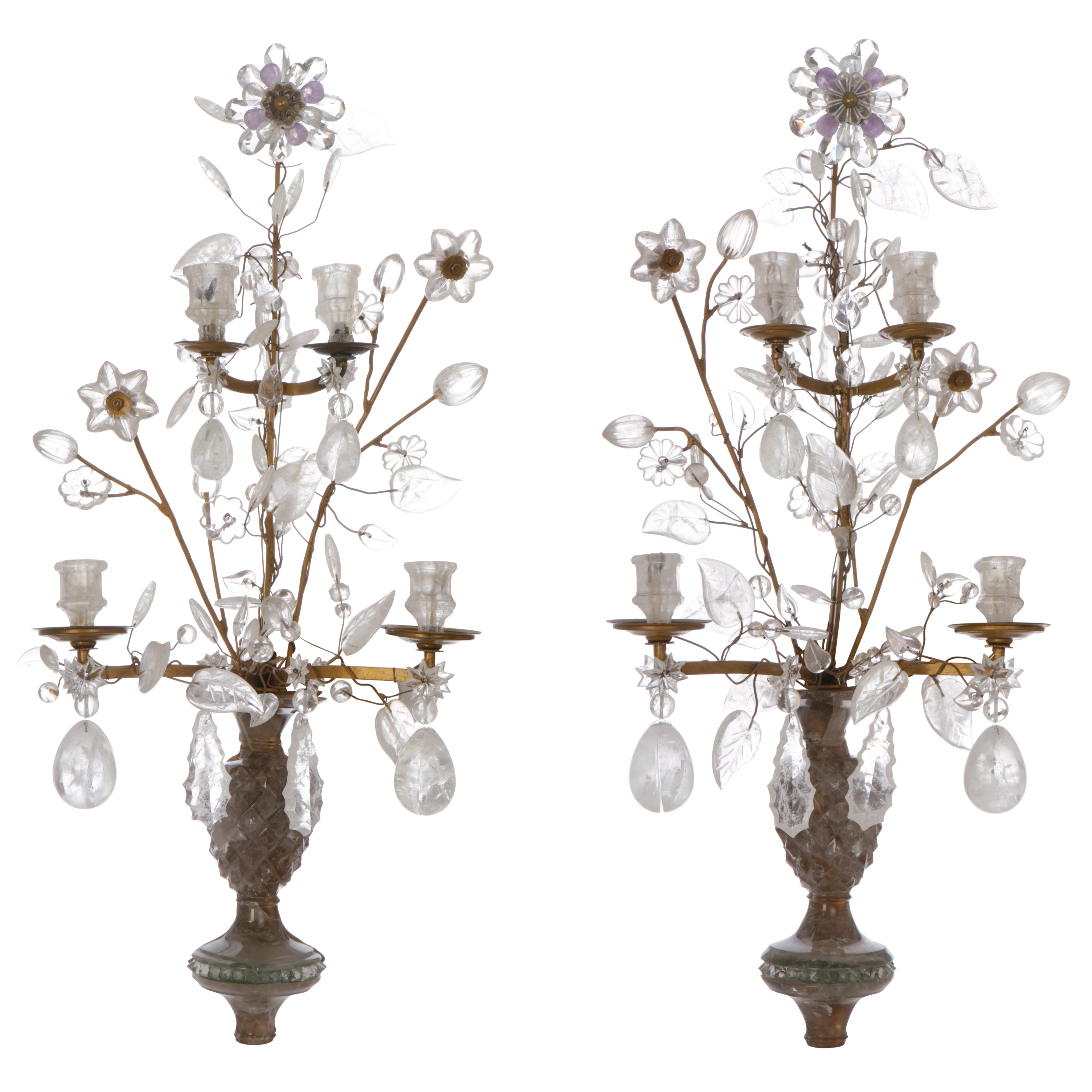 Rock Crystal and Amethyst Floral Design Wall Lights