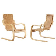 Rare Pair of Alvar Aalto Cantilevered Armchairs, circa 1970