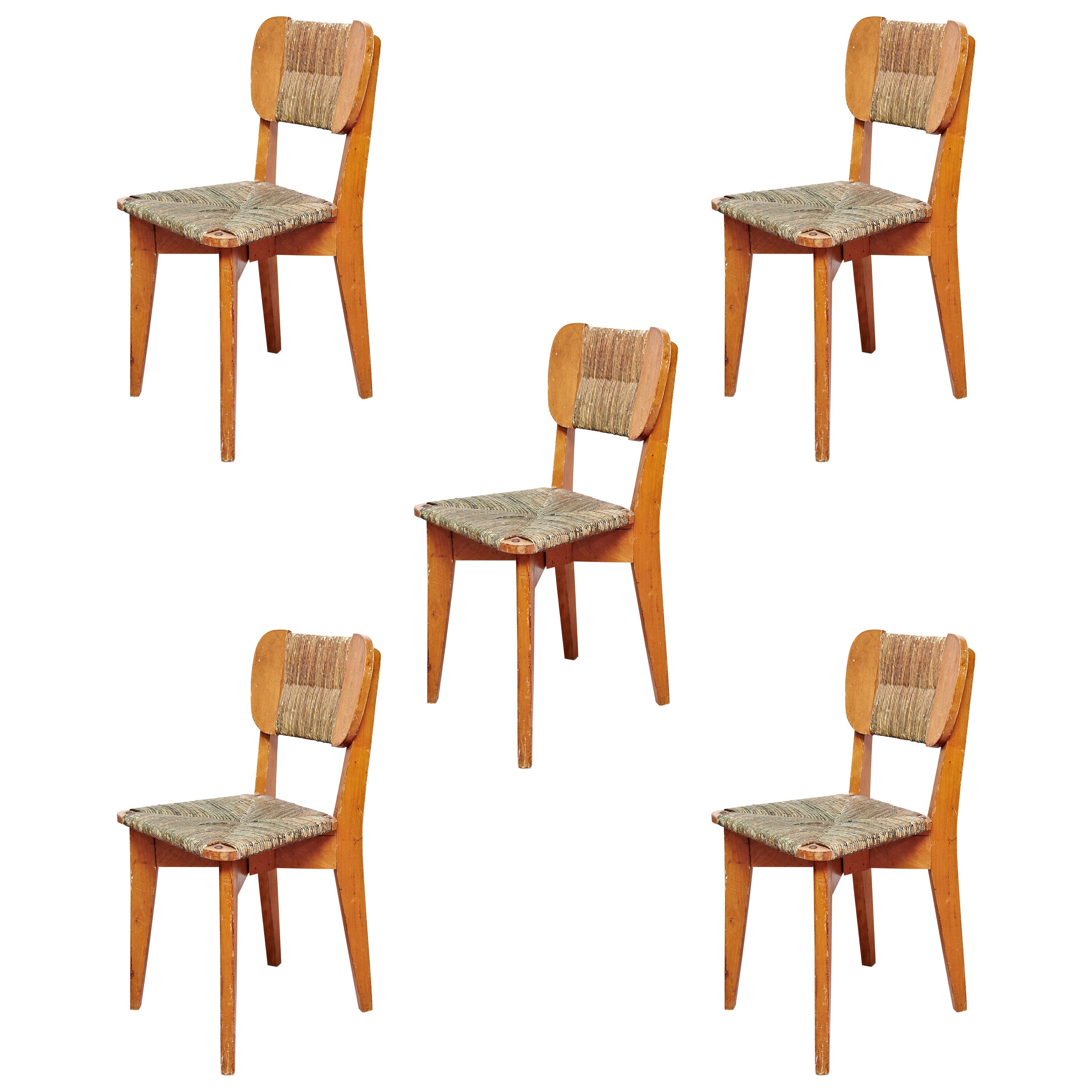 Set of Five French Dinner Chairs, circa 1950