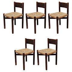 Ensemble de cinq chaises Charlotte Perriand Meribel:: circa 1950