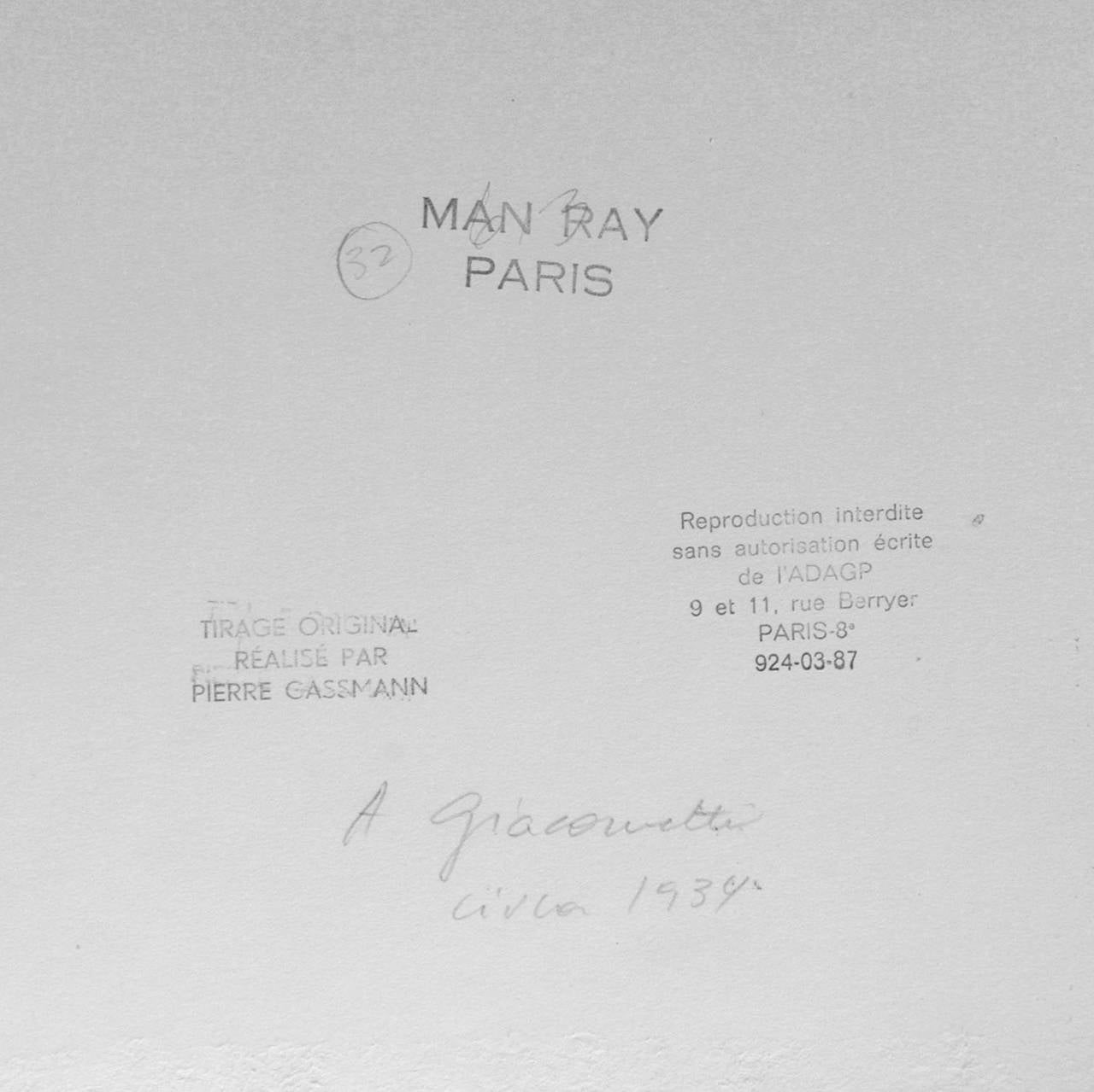 Mid-Century Modern Man Ray Photograph of Giacometti