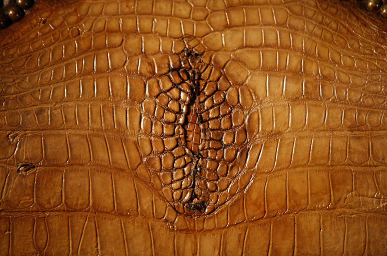 French Armchair Mamouth with Genuine Alligator Skin, Suede Antlers, Zebu Horns. SOLD