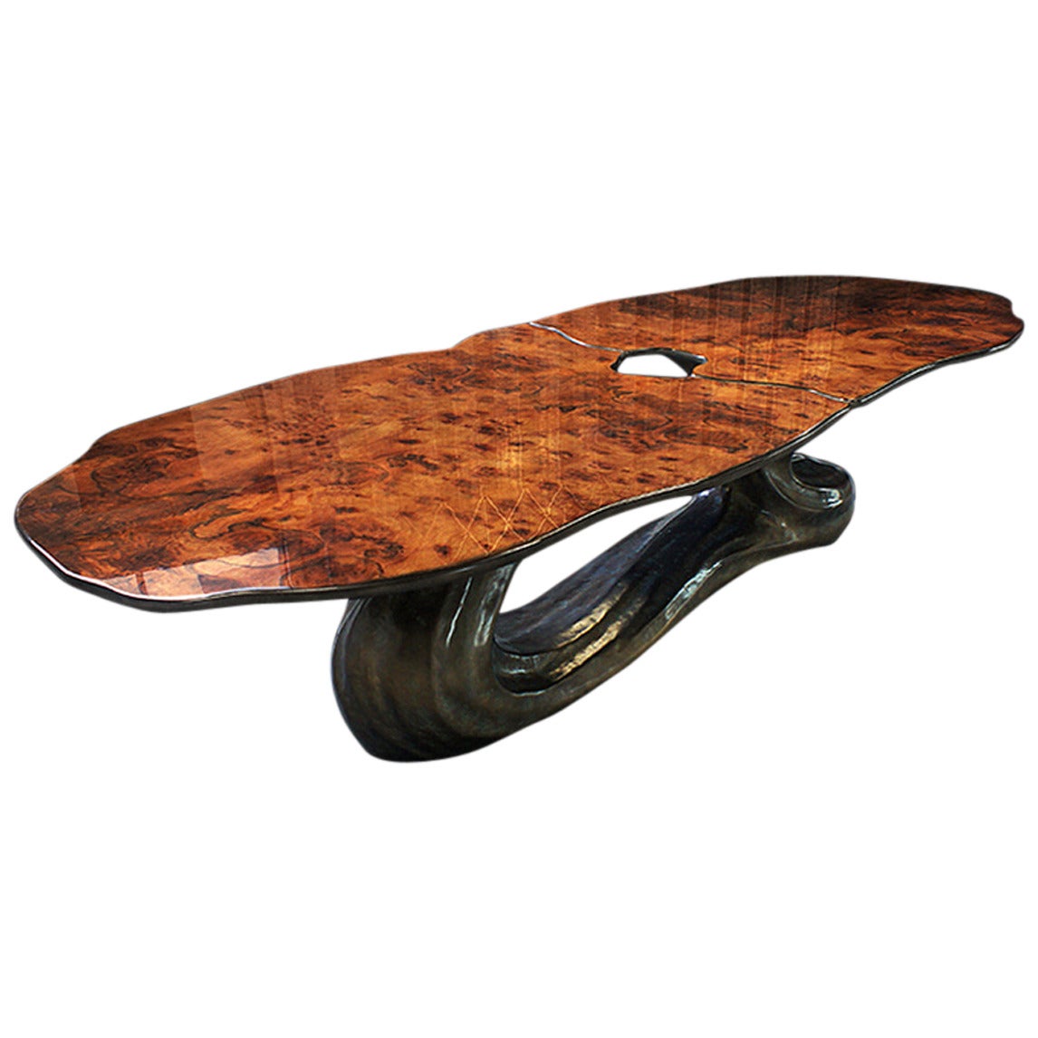 Dali Dining Table with Top in Two Parts Lacquered Burl Elm High Gloss