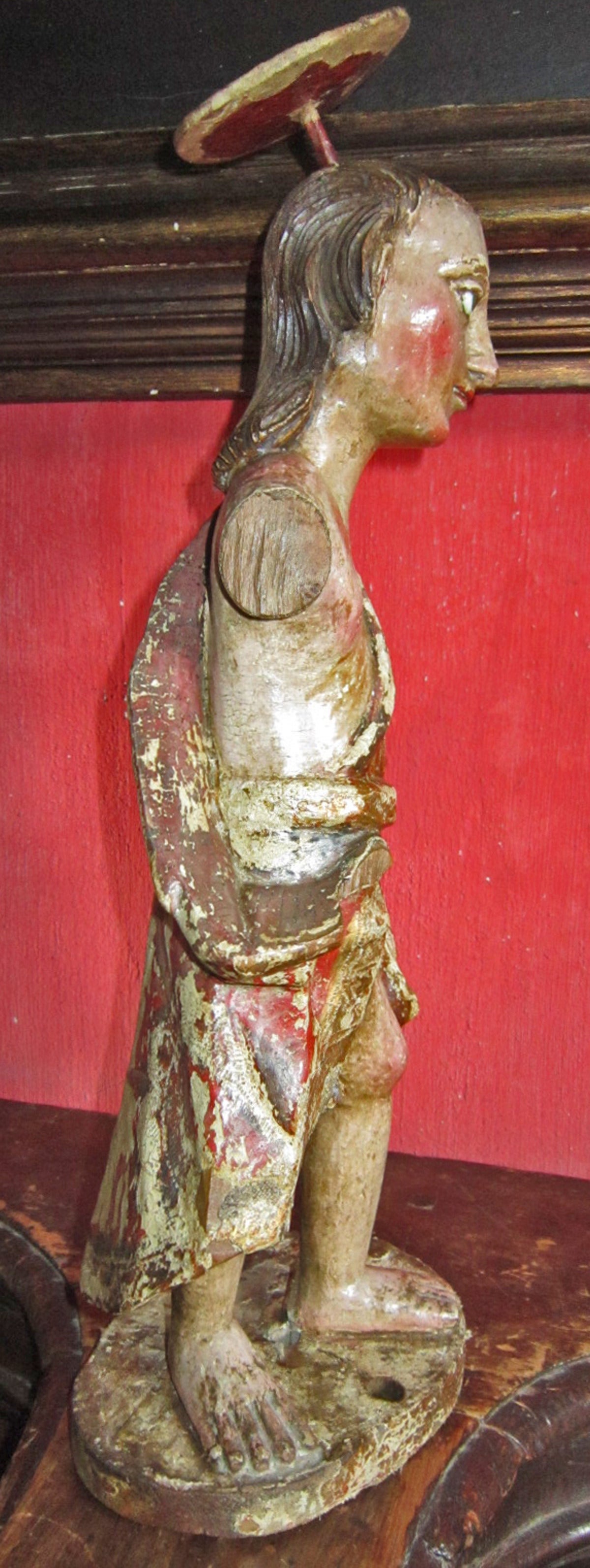 Wood San Juan Bautista Colonial Spanish Santo, Glass Eyes For Sale