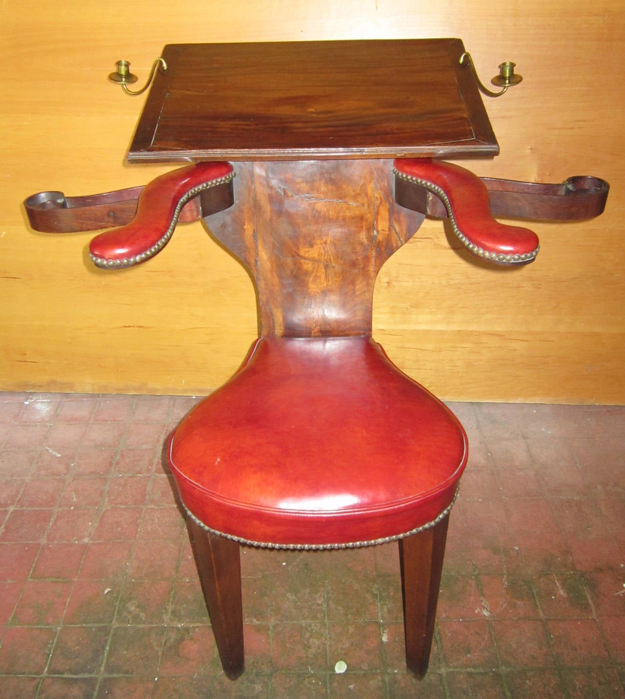 Great Britain (UK) English Regency Reading Chair in Mahogany with Red Leather, Original Brasses For Sale