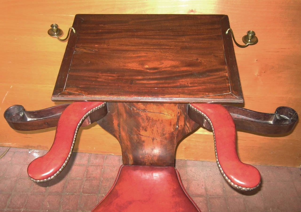 English Regency Reading Chair in Mahogany with Red Leather, Original Brasses For Sale 1