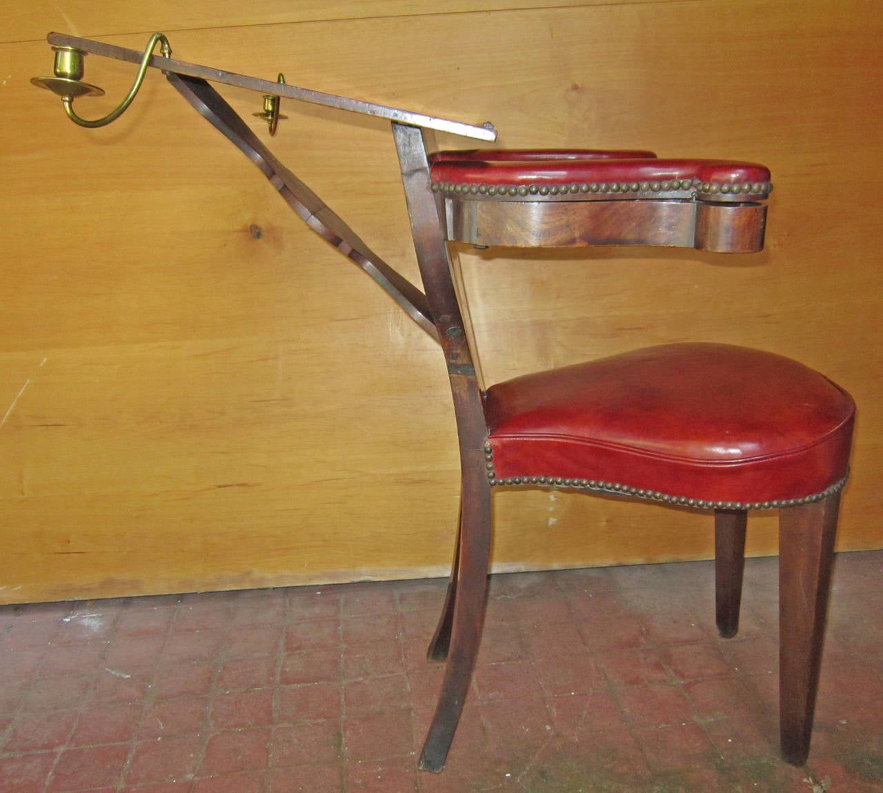 English Regency Reading Chair in Mahogany with Red Leather, Original Brasses For Sale 2