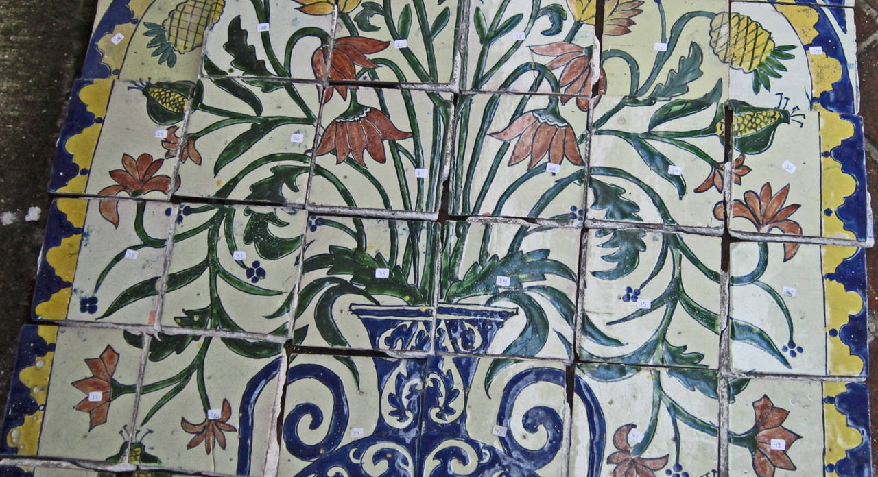 Early 20th Century Talavera 'Poppy' Mural, Puebla, Signed Ibañez y Bravo For Sale 2