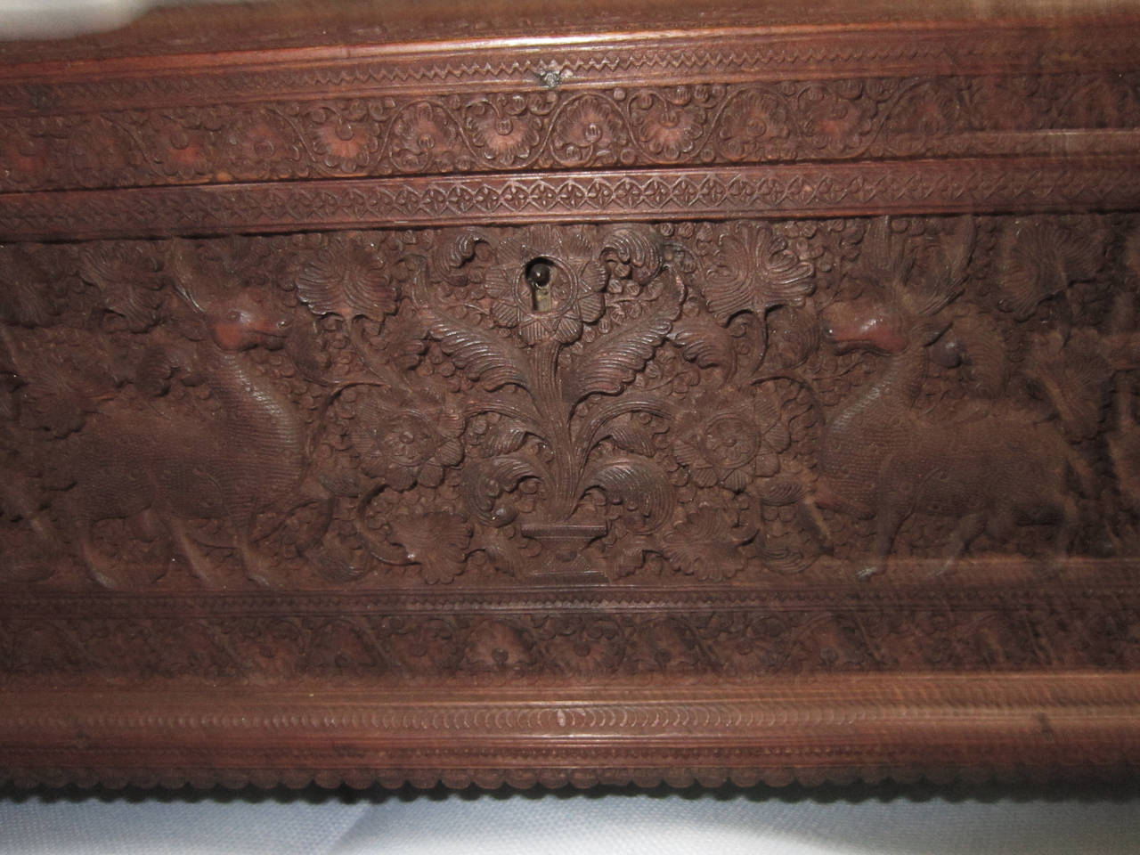 Hand-Carved 19th Century Anglo-Indian Carved Sandalwood Sewing Box For Sale