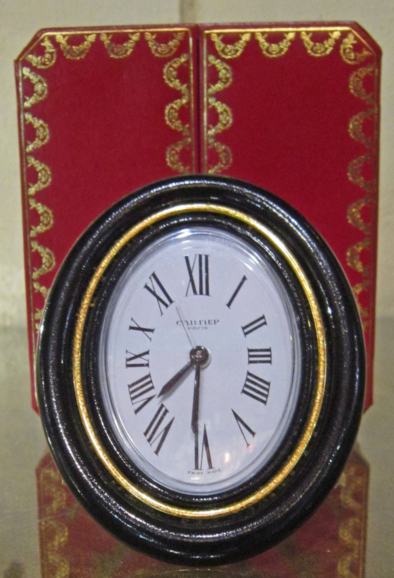 French Vintage Cartier Pendulette Travel Alarm Clock and Case For Sale