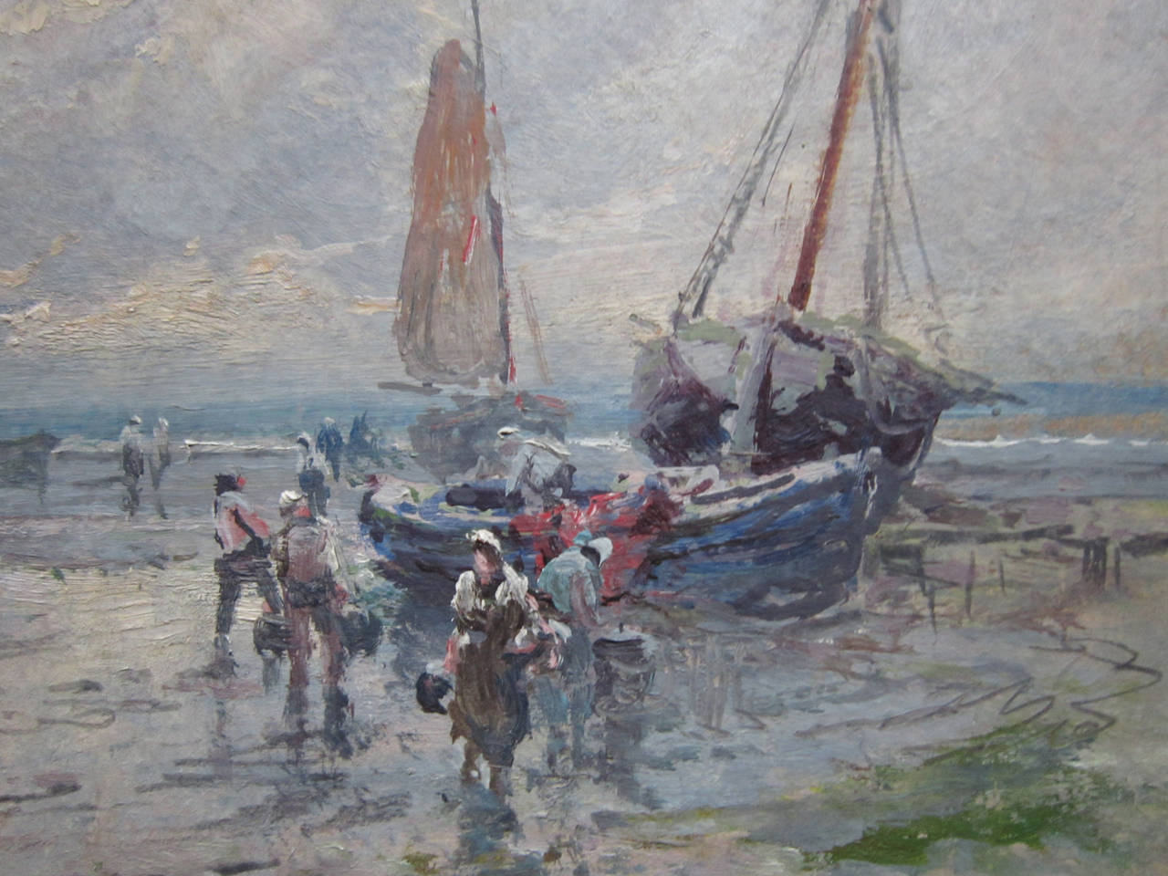 20th Century Dutch Fishing Vessels, Arthur Vidal Diehl, Oil on Board For Sale