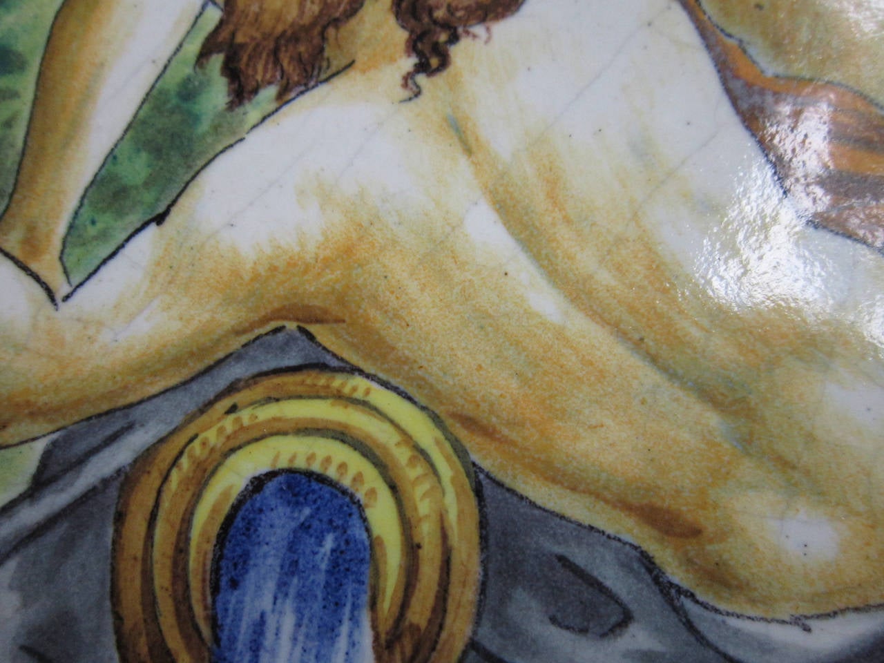 Glazed Antique Italian Majolica Charger, Signed AD, Mythological Scene, Framed For Sale