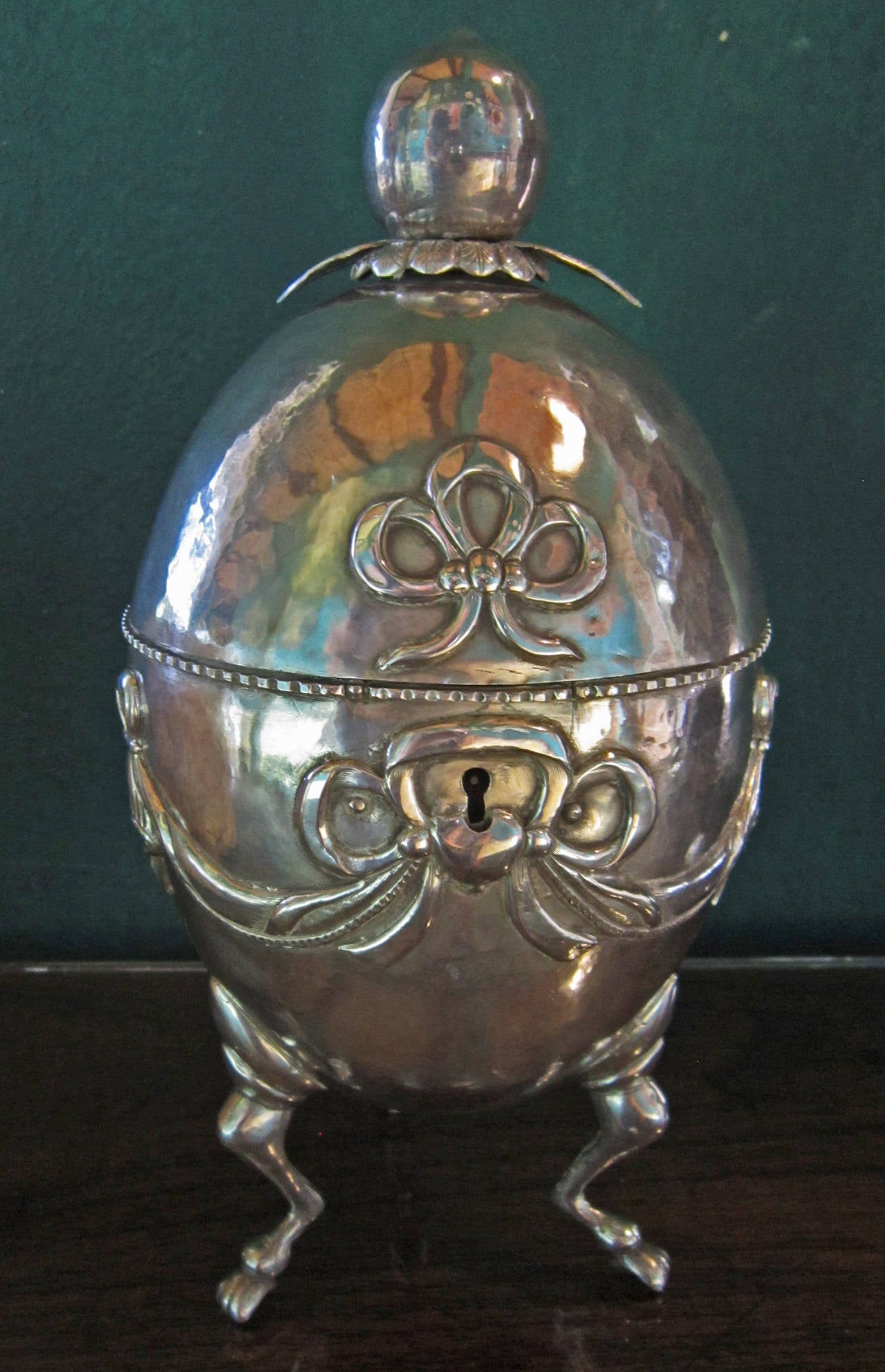 .925 Silver Egg Form Jewelry Casket Box, Mexico City Mark, 20th C. For Sale 2