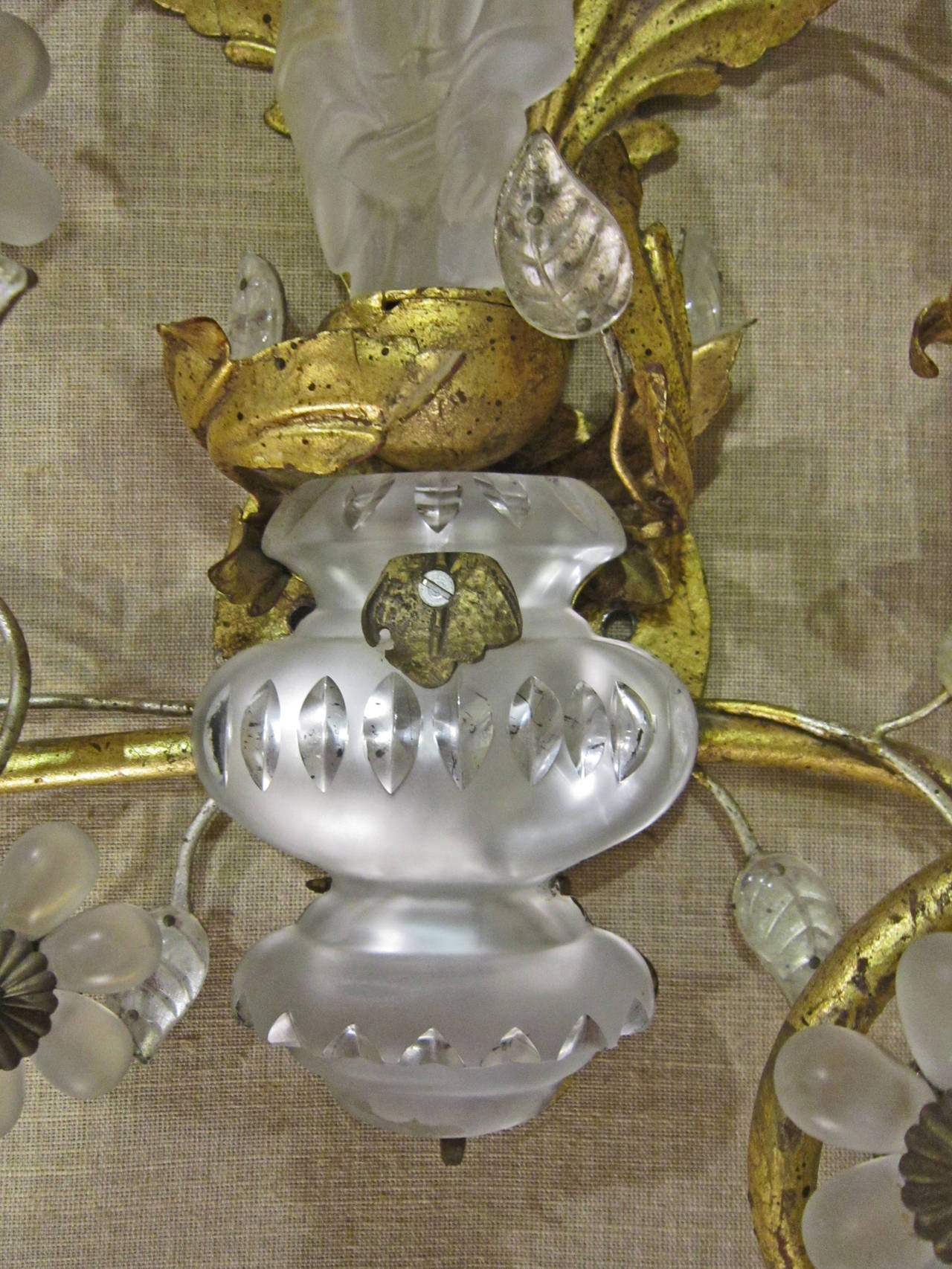 Sherle Wagner Sconce; Crystal Chinoiserie - Male Only, Florentine Gold In Excellent Condition For Sale In Ajijic, Jalisco