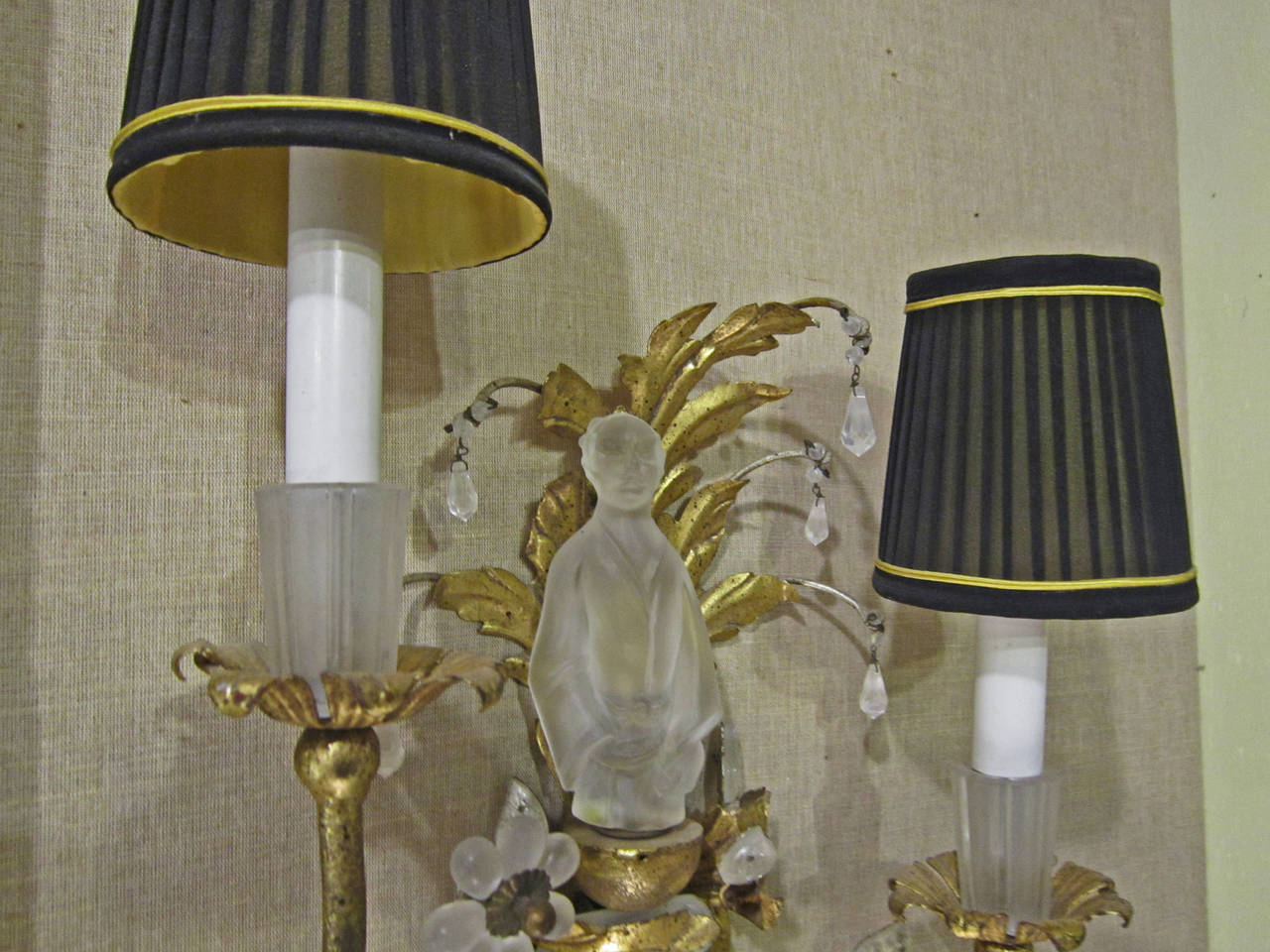 20th Century Sherle Wagner Sconce; Crystal Chinoiserie - Male Only, Florentine Gold For Sale