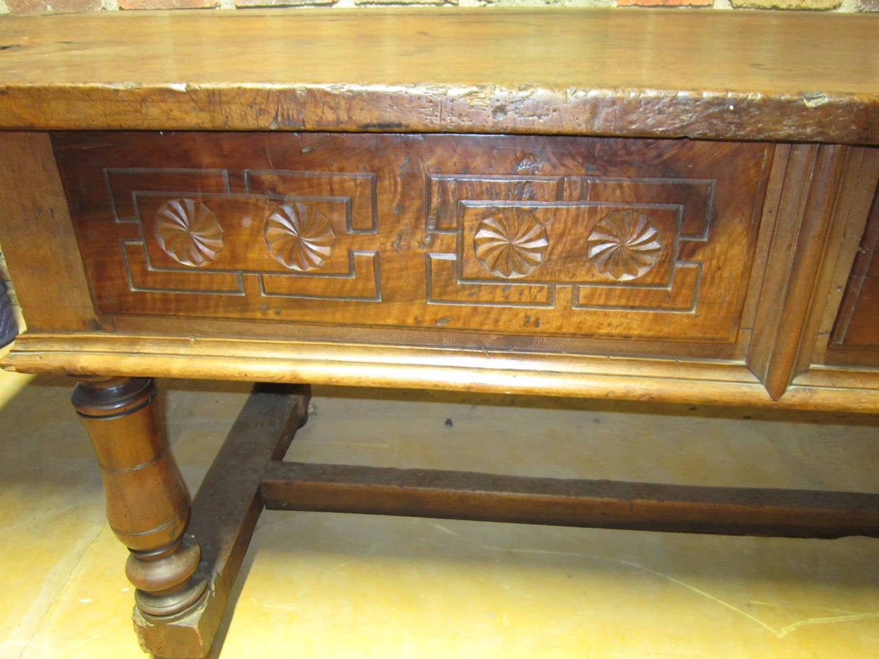 17th Century Spanish Walnut Refectory Table, Mudéjar Design on Drawers For Sale 1