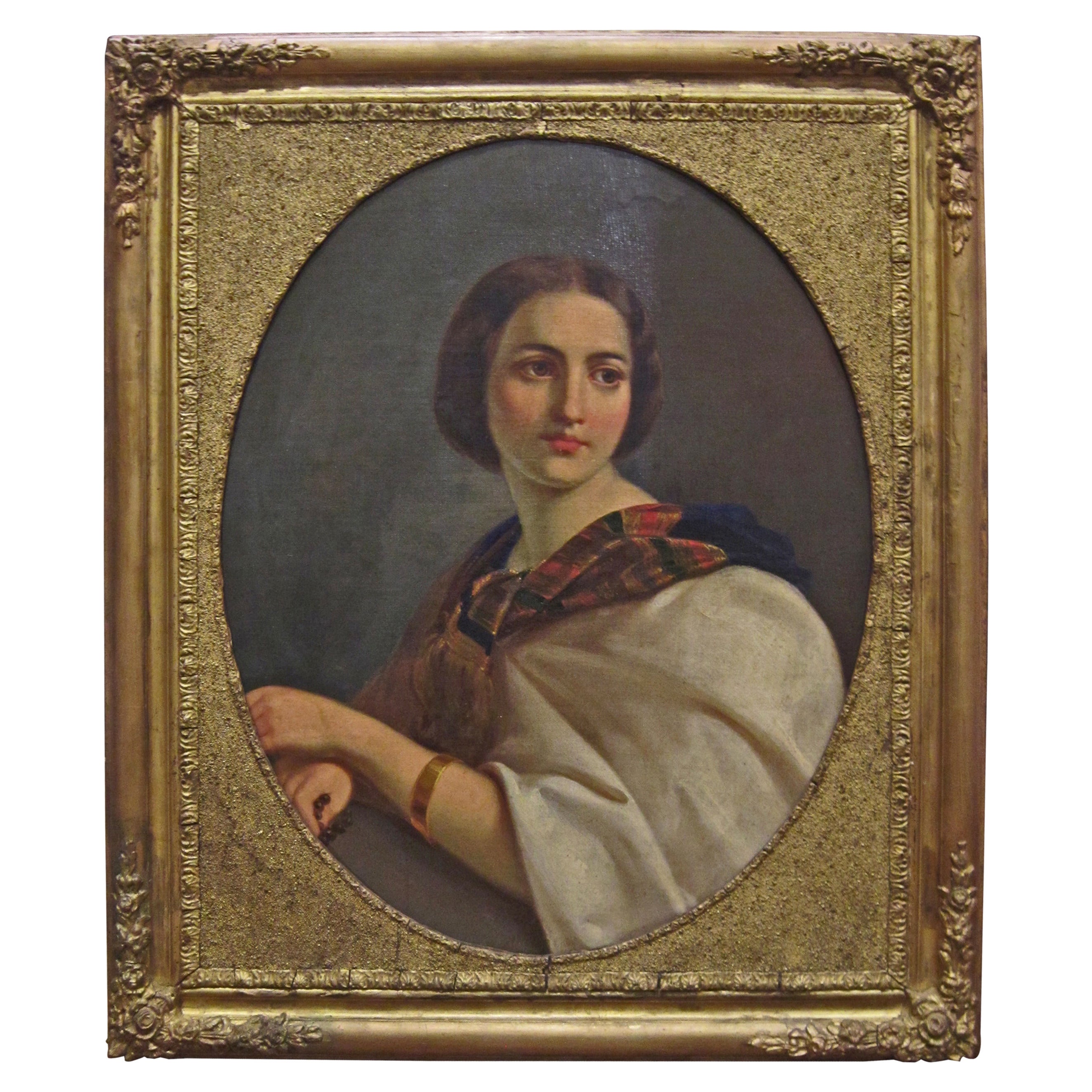 19th Century Mexican Portrait, Attributed to Juan Cordero, circa 1860, O/C For Sale