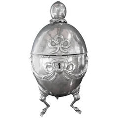 .925 Silver Egg Form Jewelry Casket Box, Mexico City Mark, 20th C.