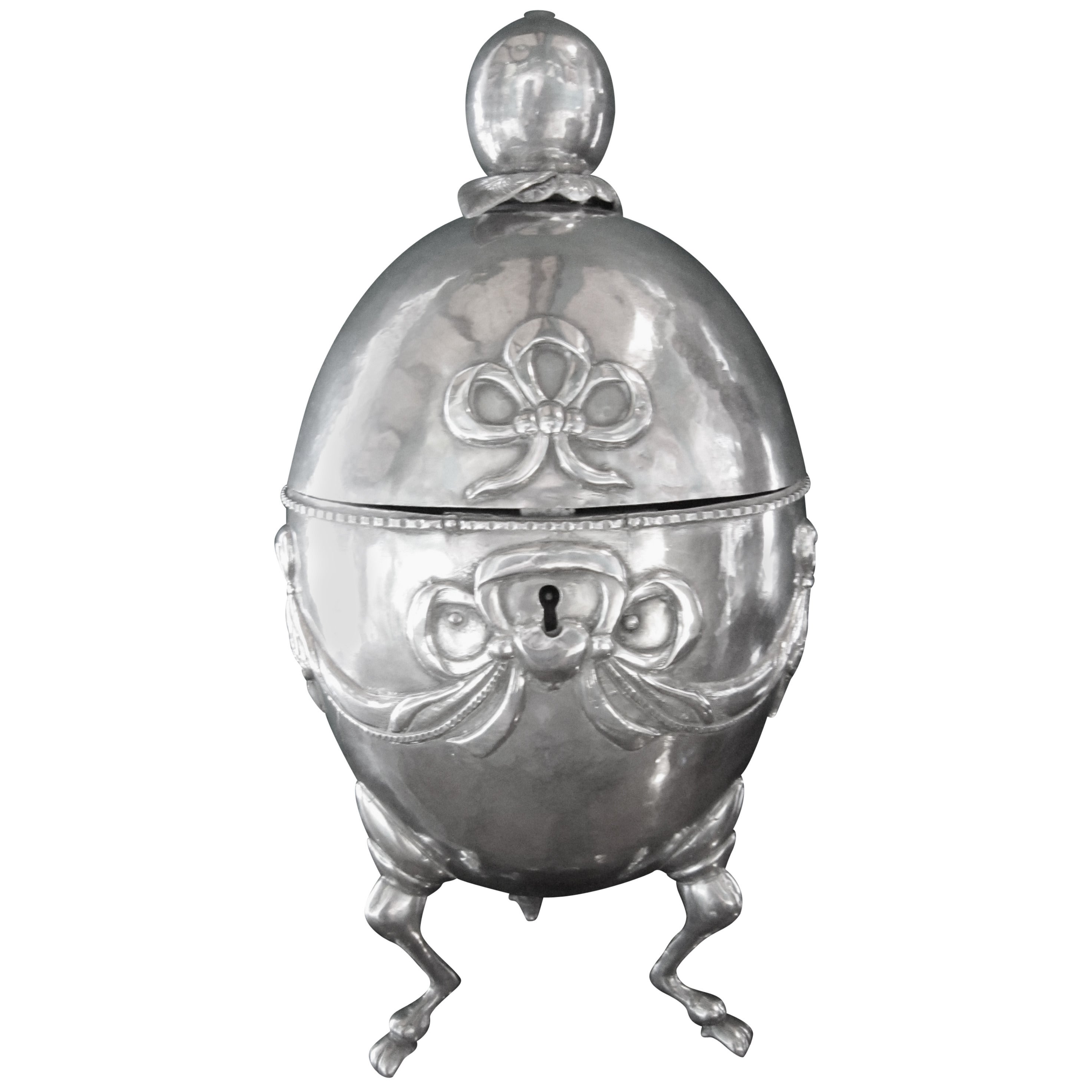 .925 Silver Egg Form Jewelry Casket Box, Mexico City Mark, 20th C. For Sale