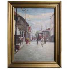 Guagua, Philippines Street Scene by Elias Laxa, Signed and Dated 1936