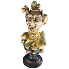 Antique Wood Carving of a Court Jester by Otto Bettmann, Melbourne, Australia, 1899