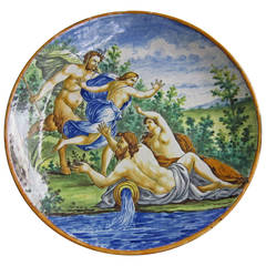 Antique Italian Majolica Charger, Signed AD, Mythological Scene, Framed