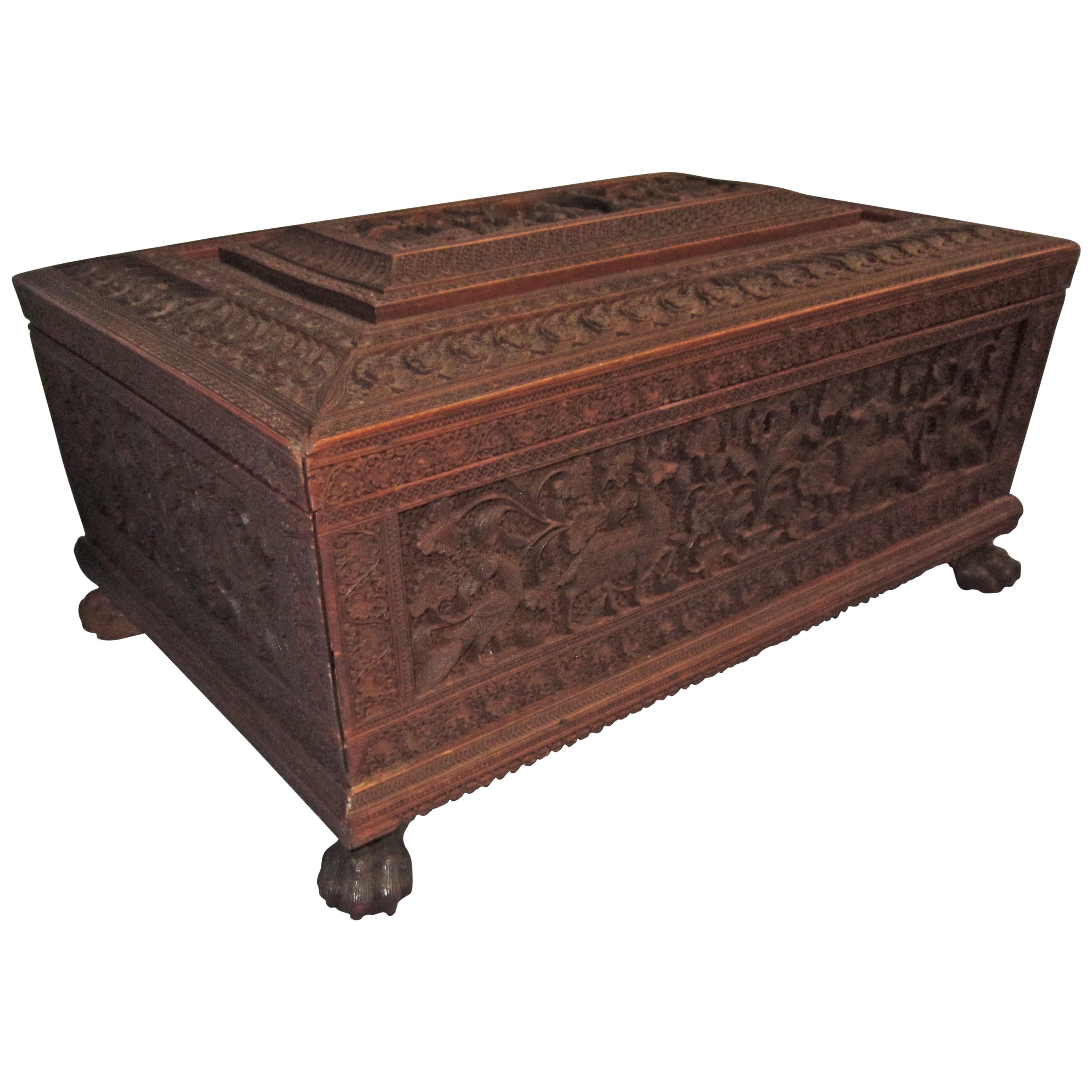 19th Century Anglo-Indian Carved Sandalwood Sewing Box For Sale