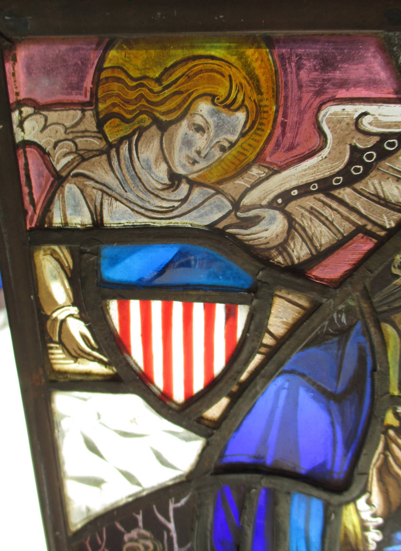 American Washington's Prayer at Valley Forge; 19th C. Commemorative Stained Glass Panel,