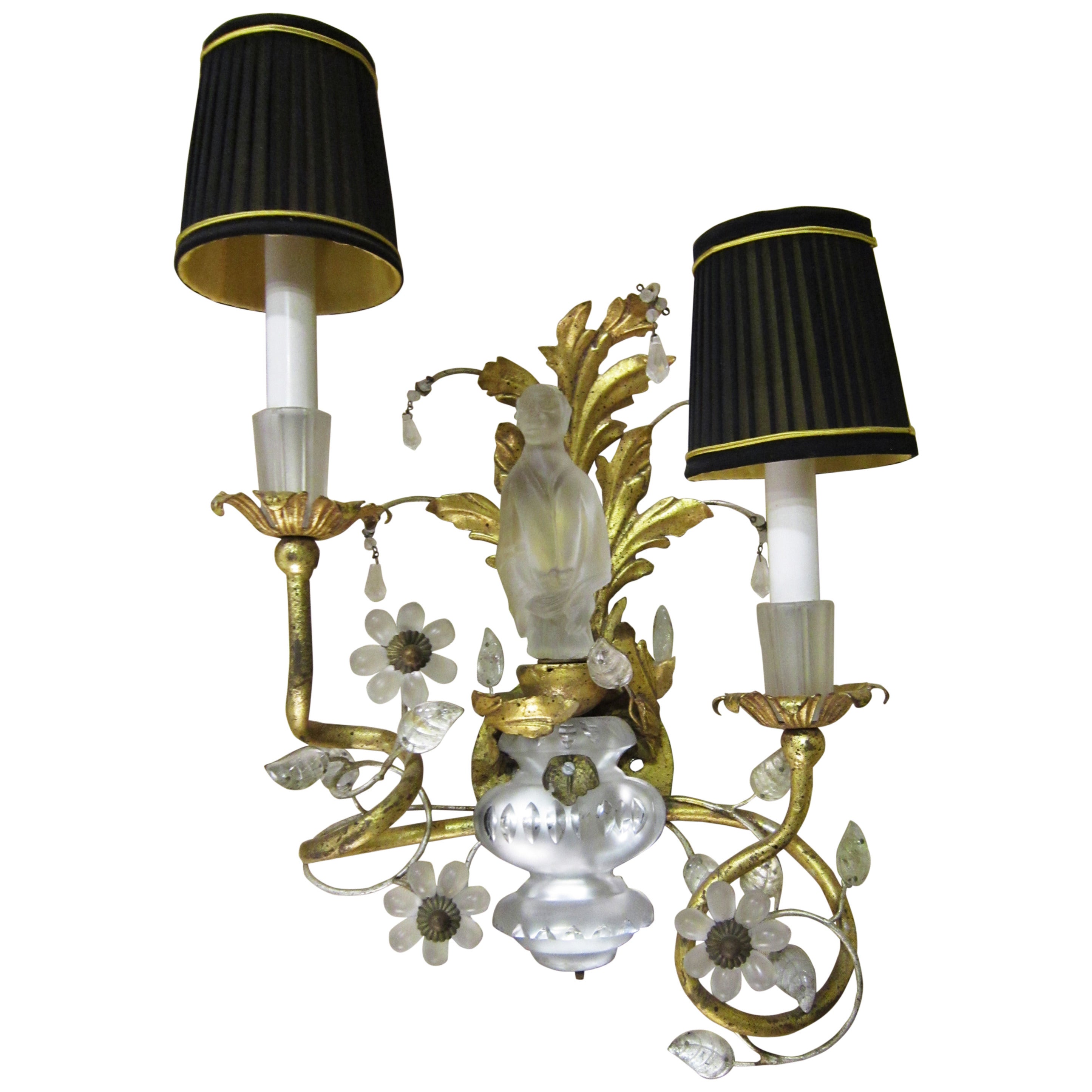 Sherle Wagner Sconce; Crystal Chinoiserie - Male Only, Florentine Gold For Sale