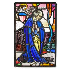 Washington's Prayer at Valley Forge; 19th C. Commemorative Stained Glass Panel,