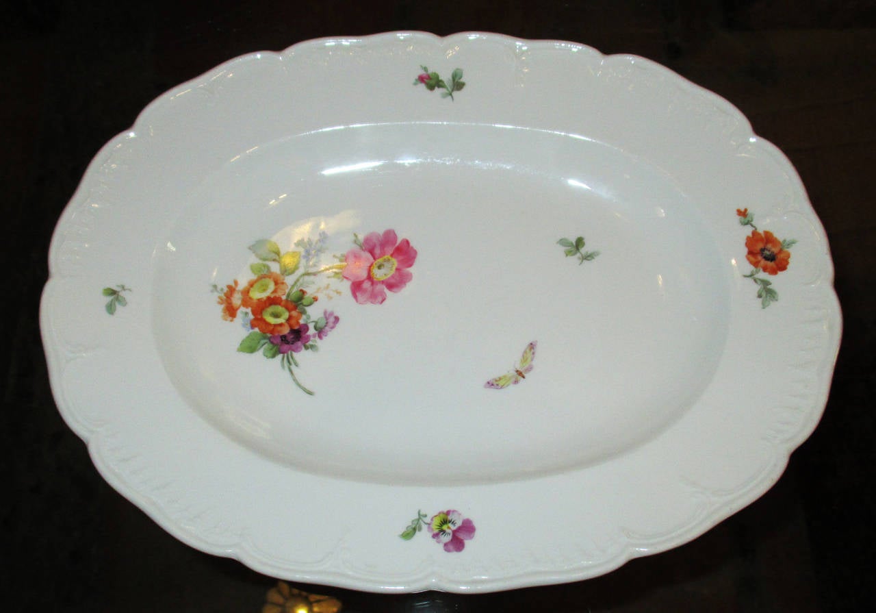 20th Century Partial Service KPM Berlin Florals with Insects and Ozier Moulded Border For Sale