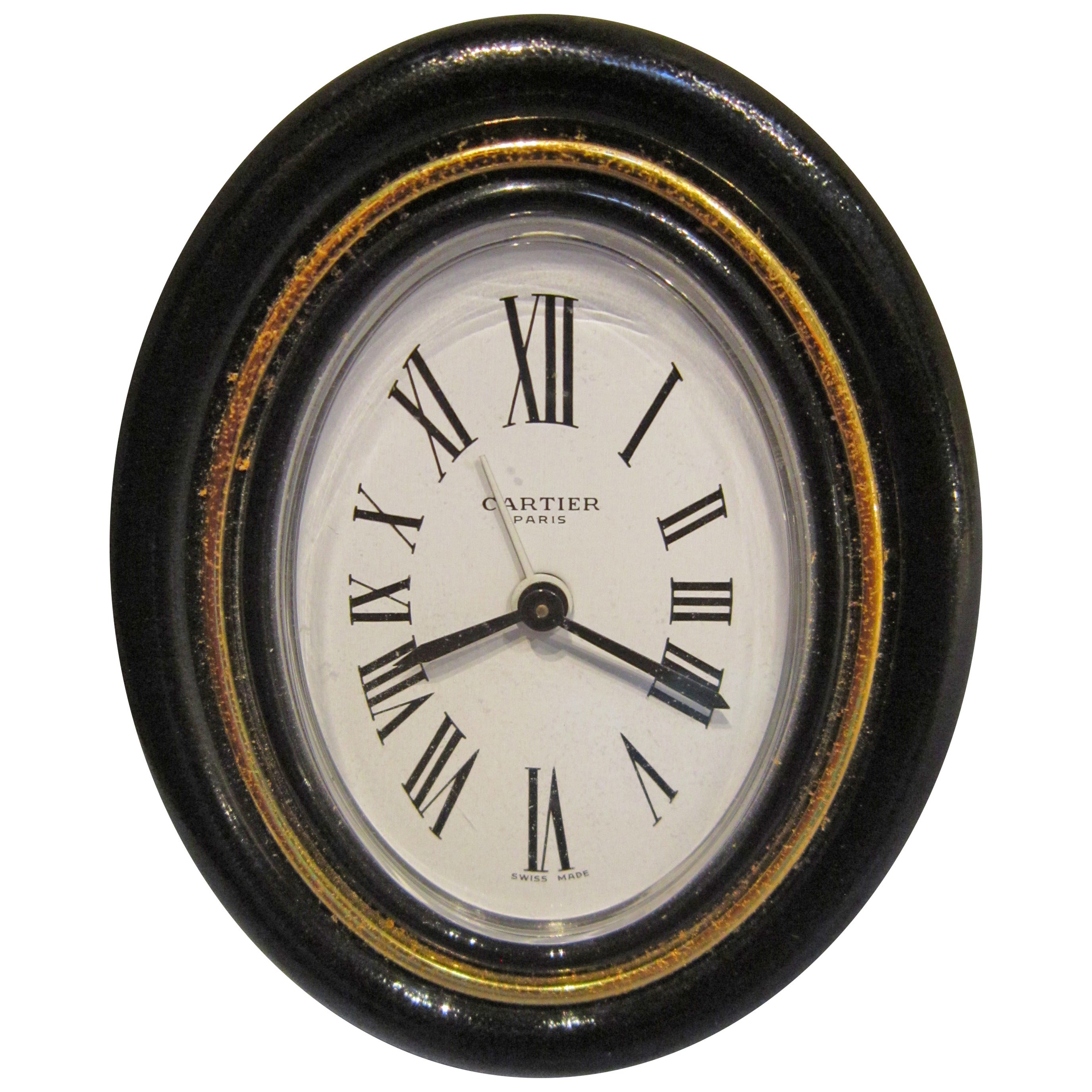 Vintage Cartier Pendulette Travel Alarm Clock and Case For Sale