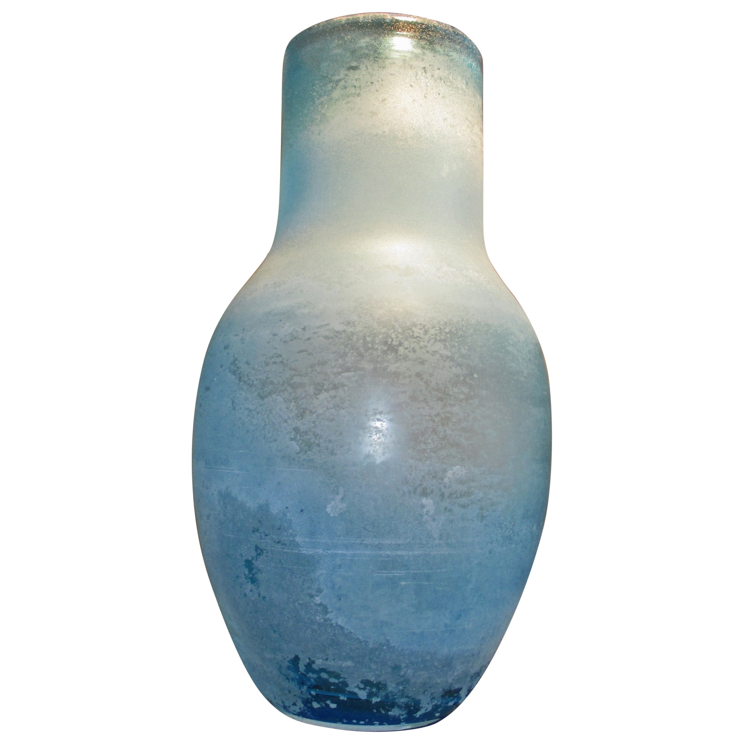 Massive Scavo Finish Murano Vase Produced by Seguso A.V., Signed For Sale