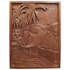 Roberto de la Selva;  Mahogany Bas-Relief, Mexico 1930's, Coconut Palms